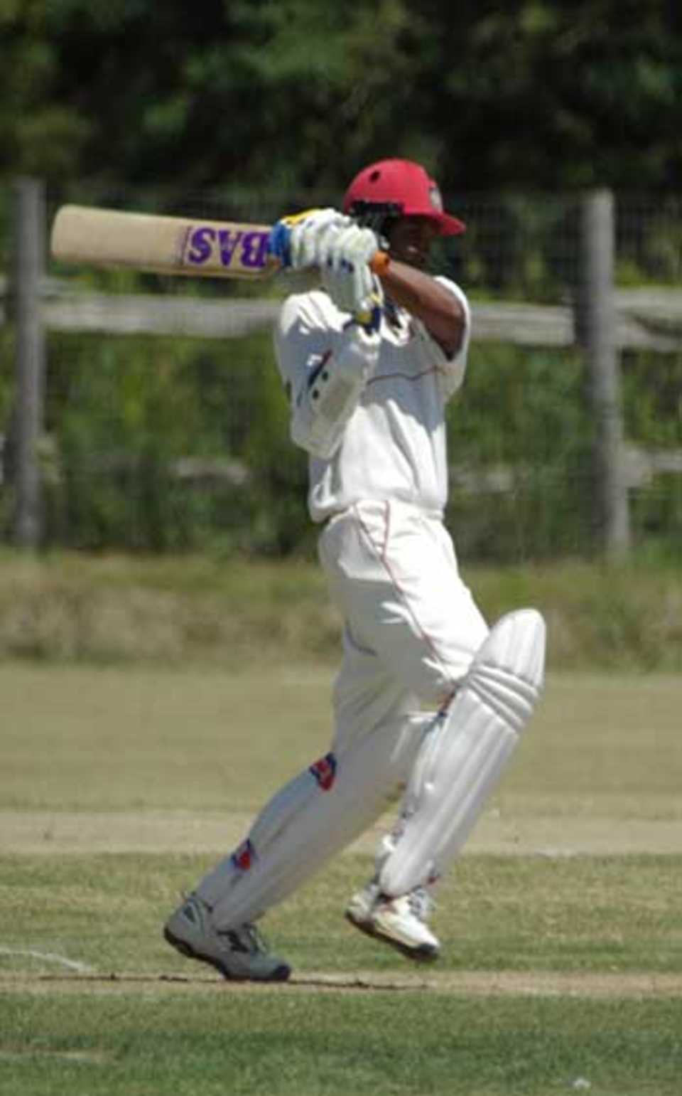 Sunil Dhaniram pulls during his first-innings 73