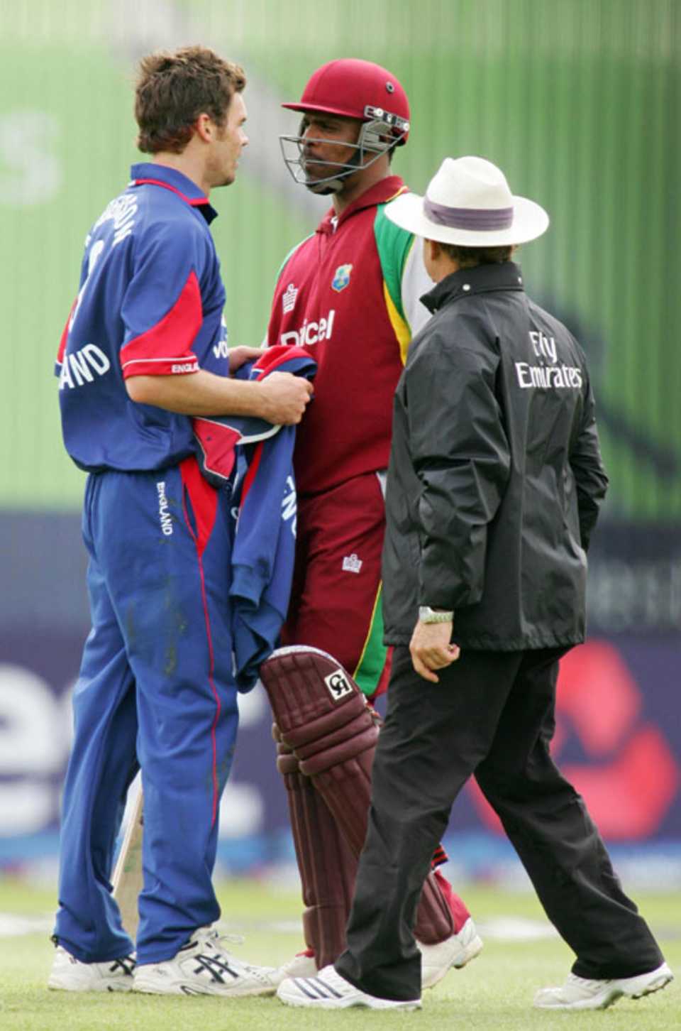 James Anderson and Runako Morton go toe to toe - Anderson was subsequently fined 50% of his match fee after being found guilty of barging into Morton, England v West Indies, 2nd ODI, Edgbaston, July 4, 2007