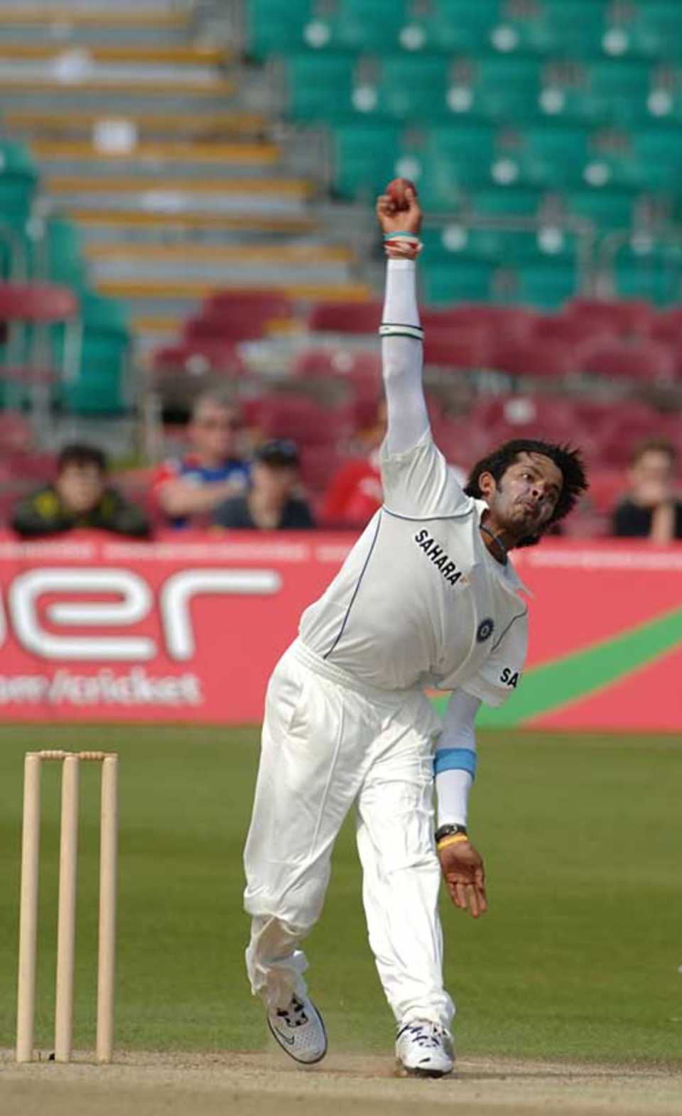 Sreesanth in action against Sussex as the Indians prepare for the first Test