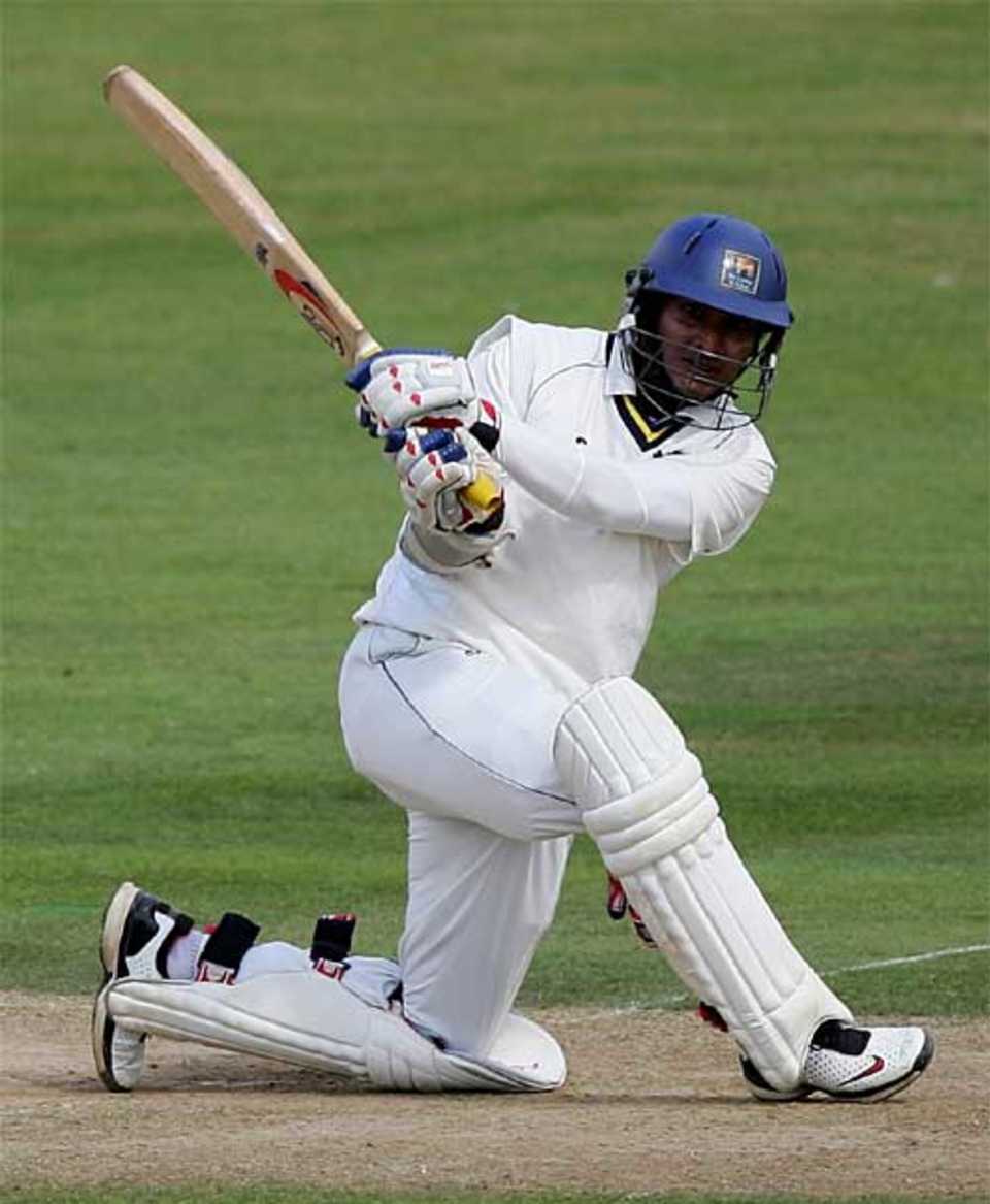 Kumar Sangakkara sweeps during his fifty, Sussex v Warwickshire, Hove, August 8, 2007