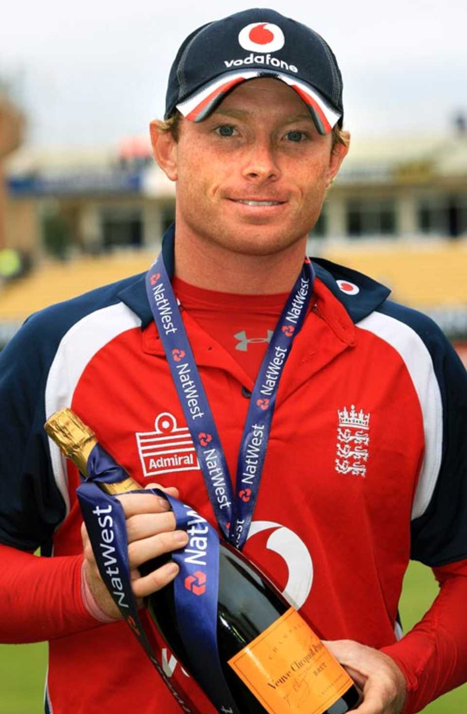 Ian Bell with his Man-of-the-Match medal and champagne