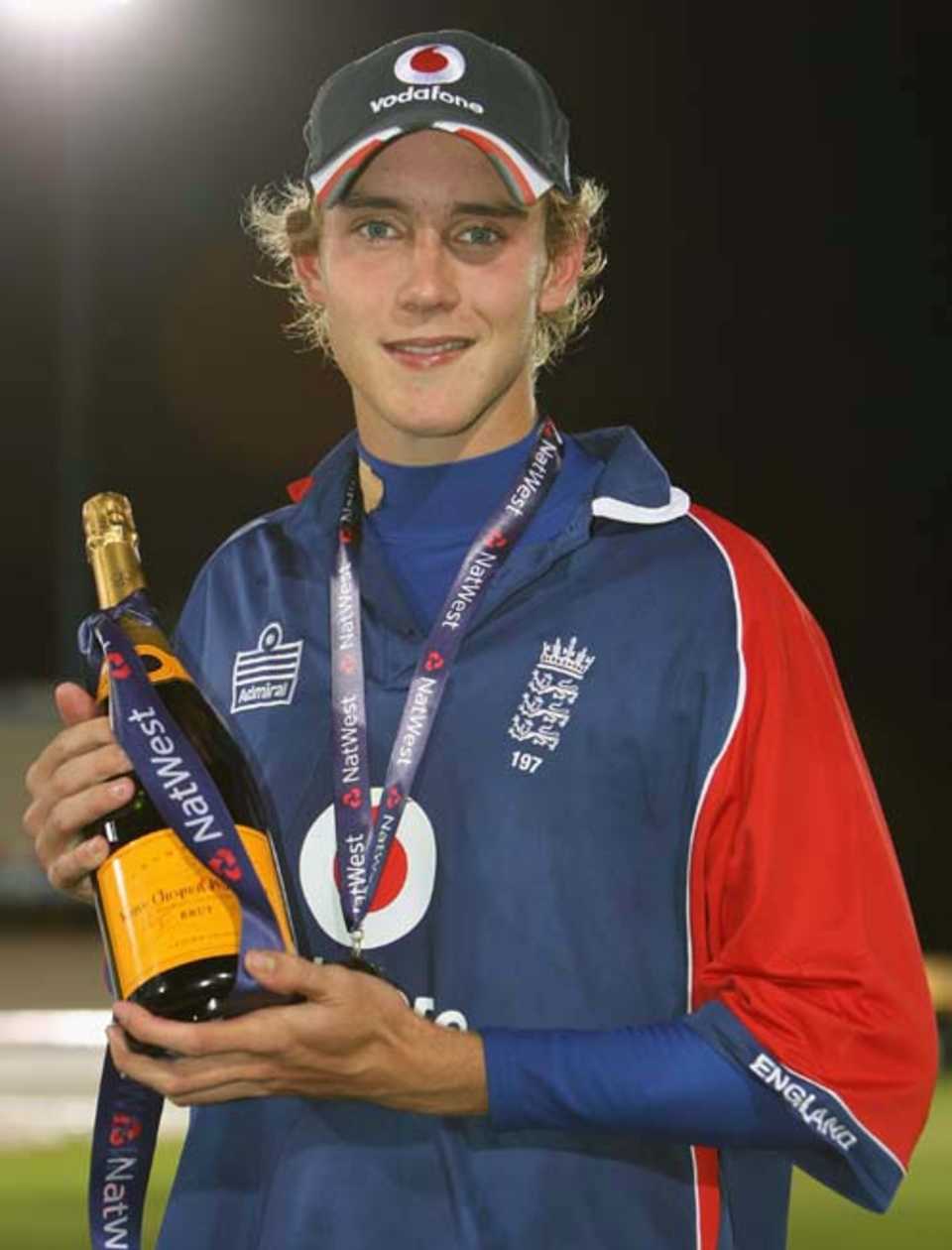 Man-of-the-Match Stuart Broad with the champagne