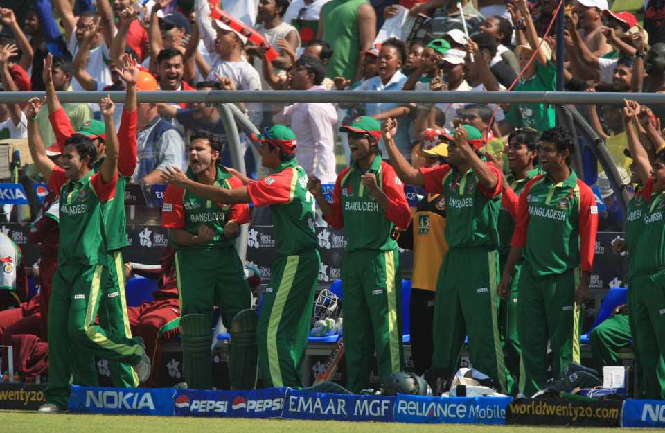 Bangladesh celebrate their victory against West Indies