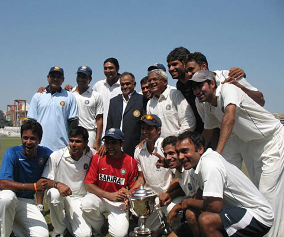 The Rest of India squad pose with the Irani Trophy
