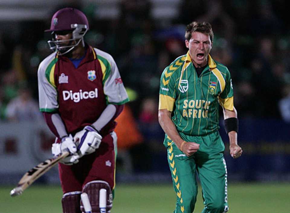 Dale Steyn is pumped after bowling Runako Morton, South Africa v West Indies, 1st Twenty20, Port Elizabeth, December 16, 2007