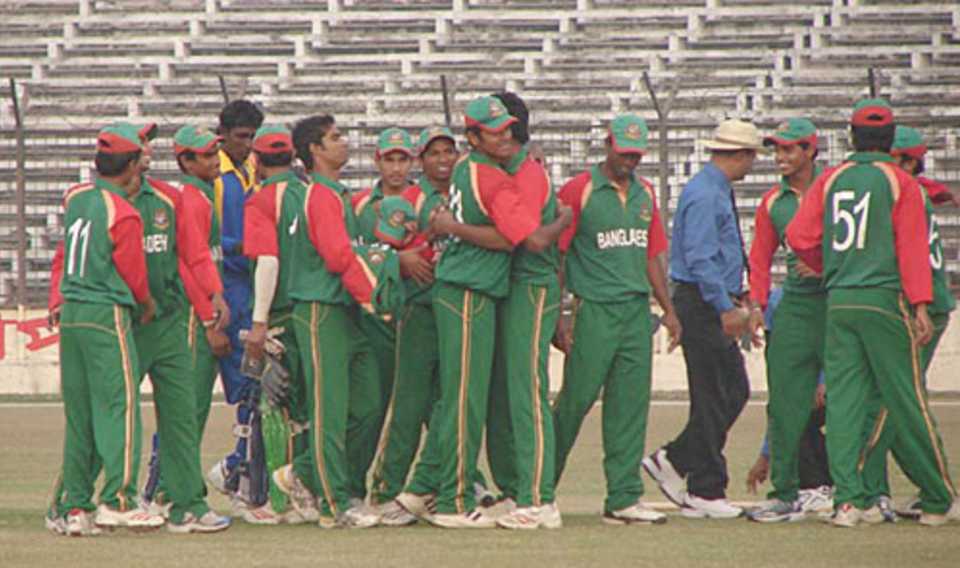 Bangladesh's Under-19s celebrate the win that clinched the series