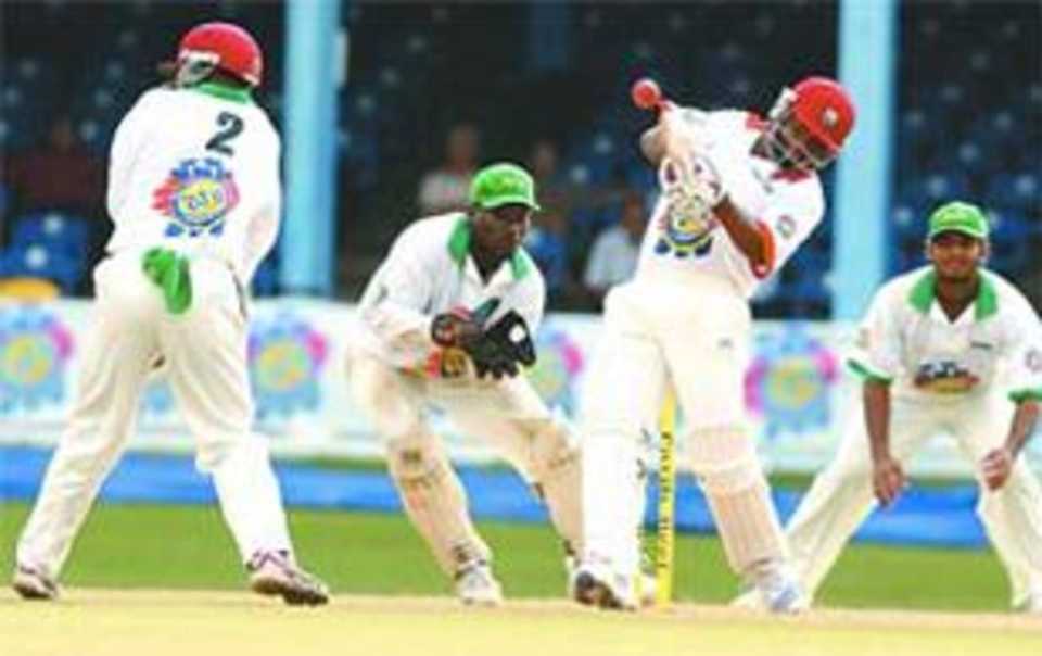 Brian Lara hits out on his way to an unbeaten 53