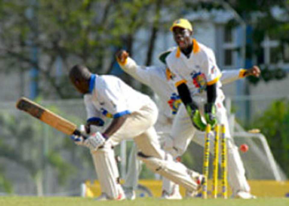 Carlo Morris is deceived by the flight of left-arm spinner Kavesh Kantasingh,  Combined Campuses and Colleges v Barbados, Carib Beer Series, 3rd round, Three W's Oval, Barbados, 4th day, January 20, 2008