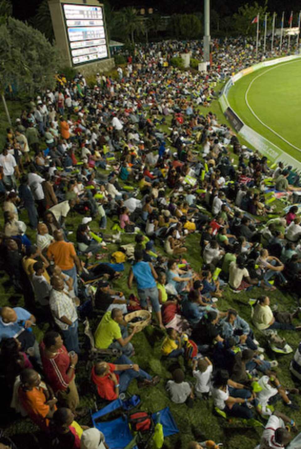 Fans pack the stands at the Stanford Cricket Ground 