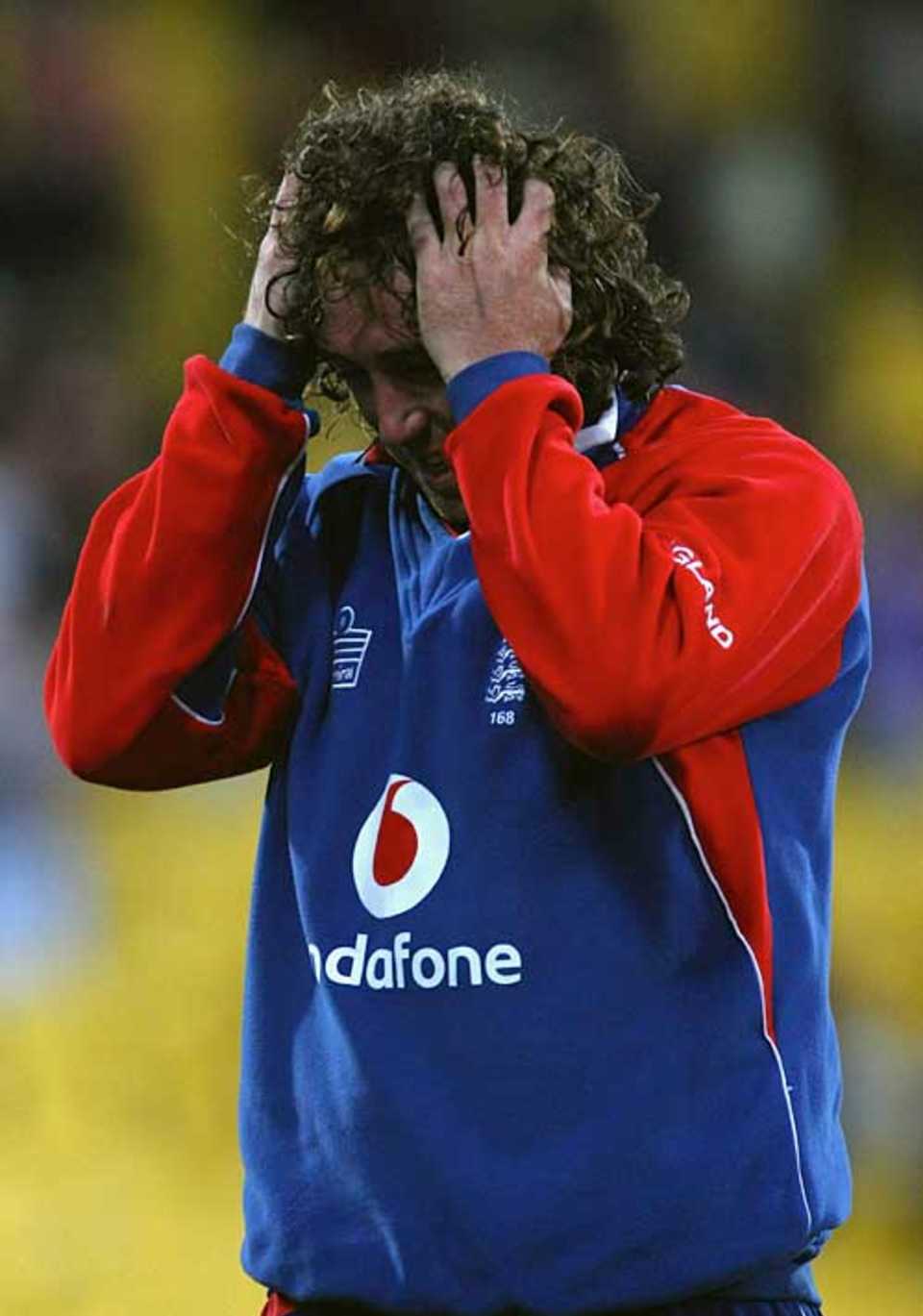 Pulling his out: Ryan Sidebottom shows his frustration, New Zealand v England, 1st ODI, Wellington, February 9, 2008