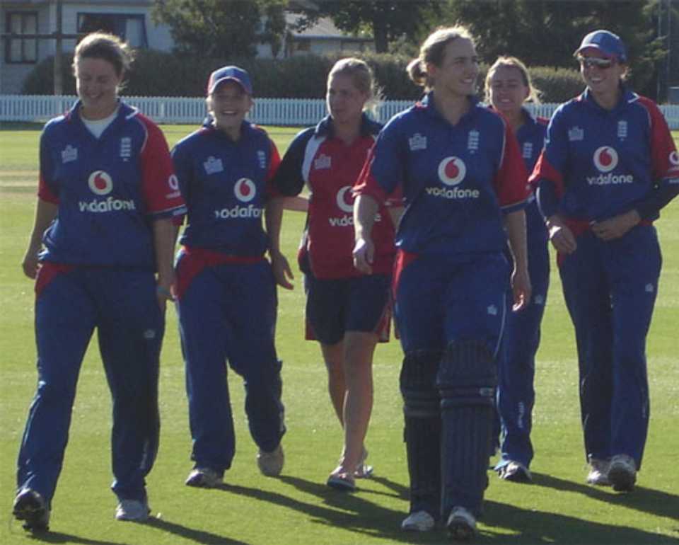 England celebrate beating New Zealand 3-1, New Zealand v England, 5th women's ODI, Lincoln, March 3, 2008