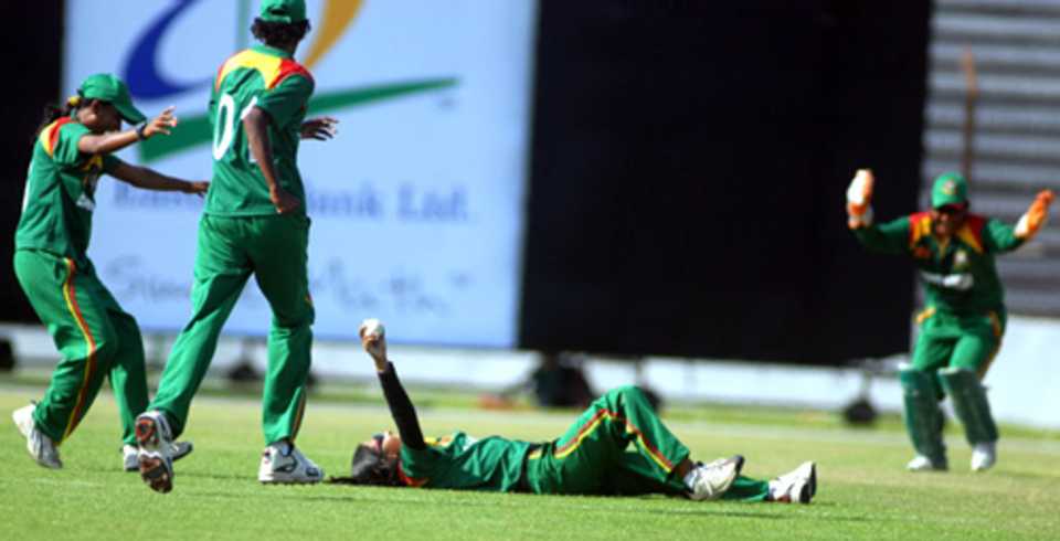 Shathira Jakir completed a fine catch off her own bowling