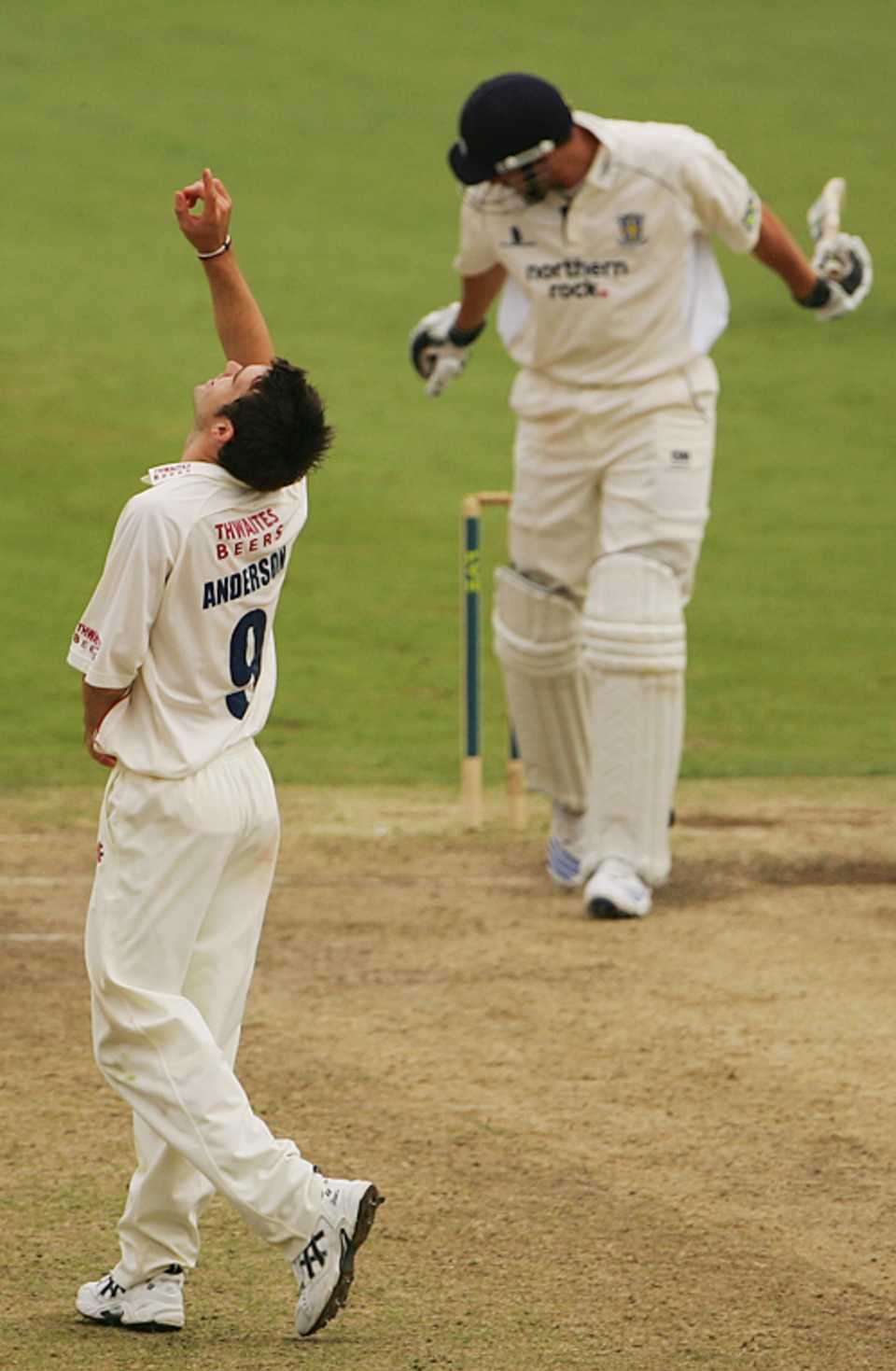 James Anderson celebrates removing Steve Harmison to win the match for Lancashire, Lancashire v Durham, County Championship, Old Trafford, May 9, 2008