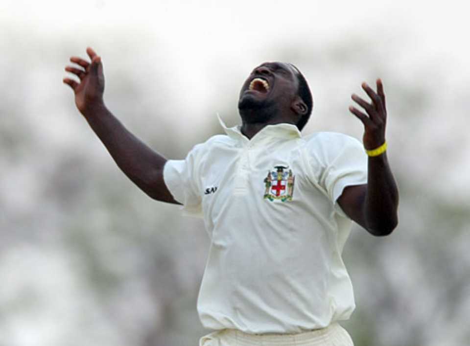 Neive McNally is upset after a catch is dropped off his bowling, Jamaica XI v Australians, Trelawny, 1st day, May 16, 2008