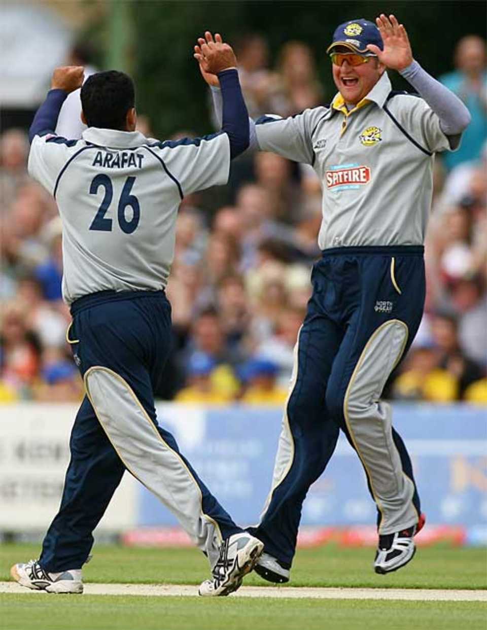 Yasir Arafat and Rob Key celebrate another wicket