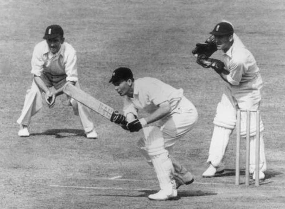 South Africa's Bruce Mitchell on his way to a century against England at the Oval, 1947