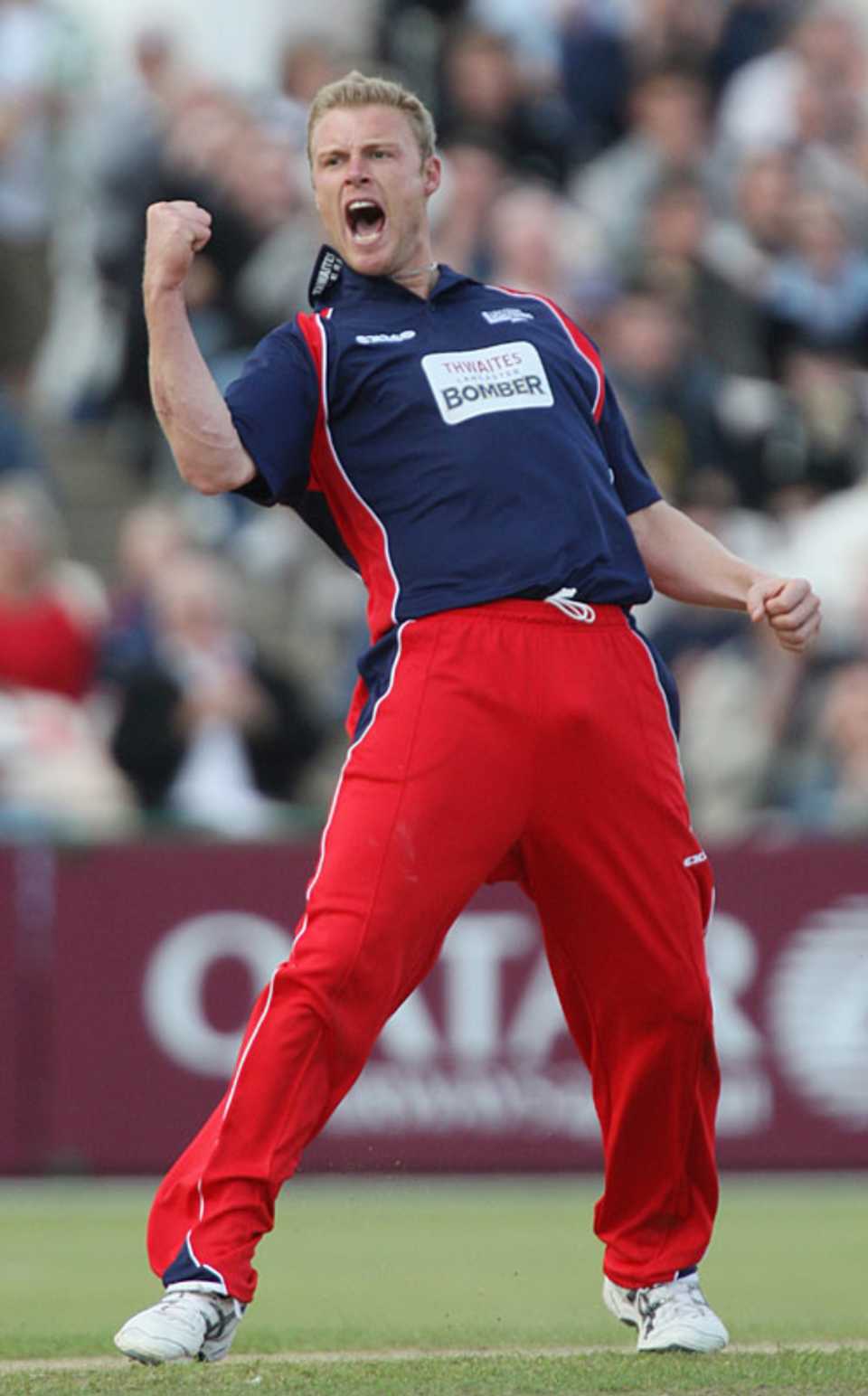 Andrew Flintoff  celebrates taking the wicket of Adam Voges,  Lancashire v  Nottinghamshire, Twenty20 Cup, Old Trafford, June 25, 2008