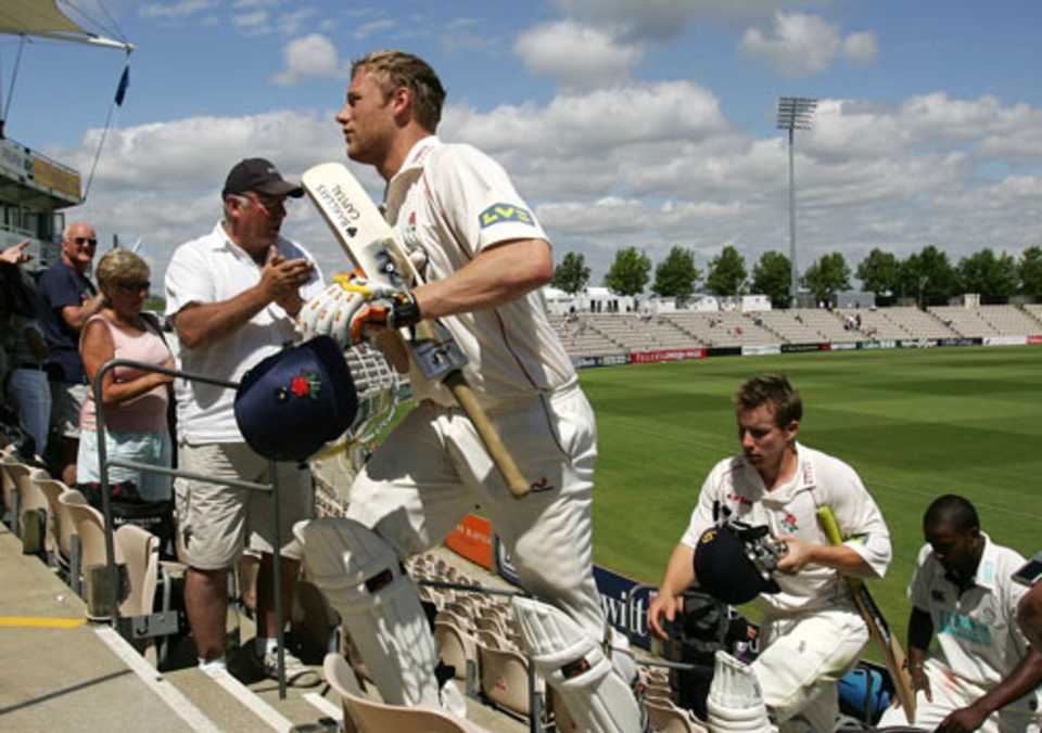 Andrew Flintoff heads up the pavilion steps at The Rose Bowl after leading Lancashire to a six-wicket win, Hampshire v Lancashire, County Championship, The Rose Bowl, July 14, 2008
