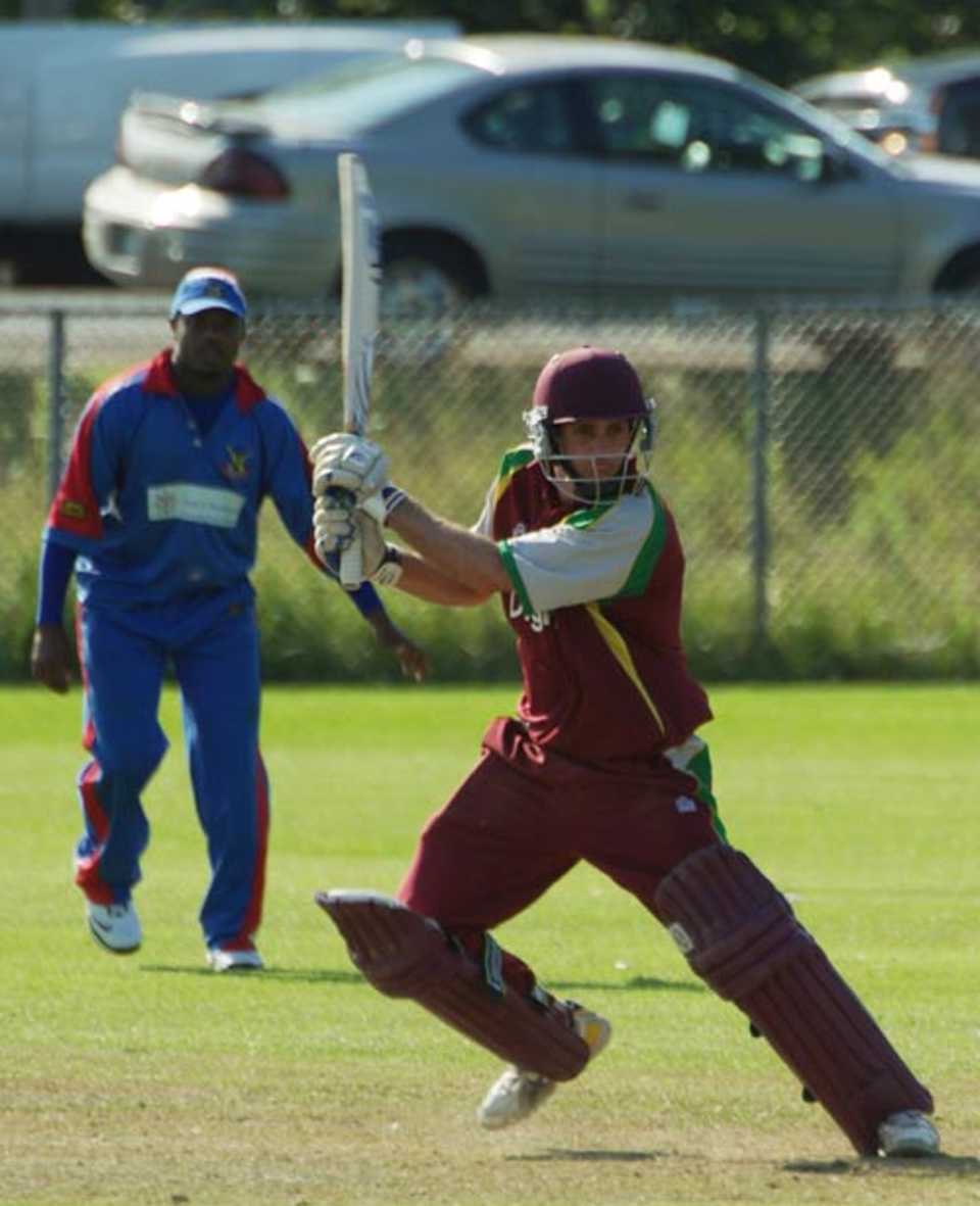 Brendan Nash cuts square during his one-day international debut, Bermuda v West Indies, Tri-series, King City, August 20, 2008