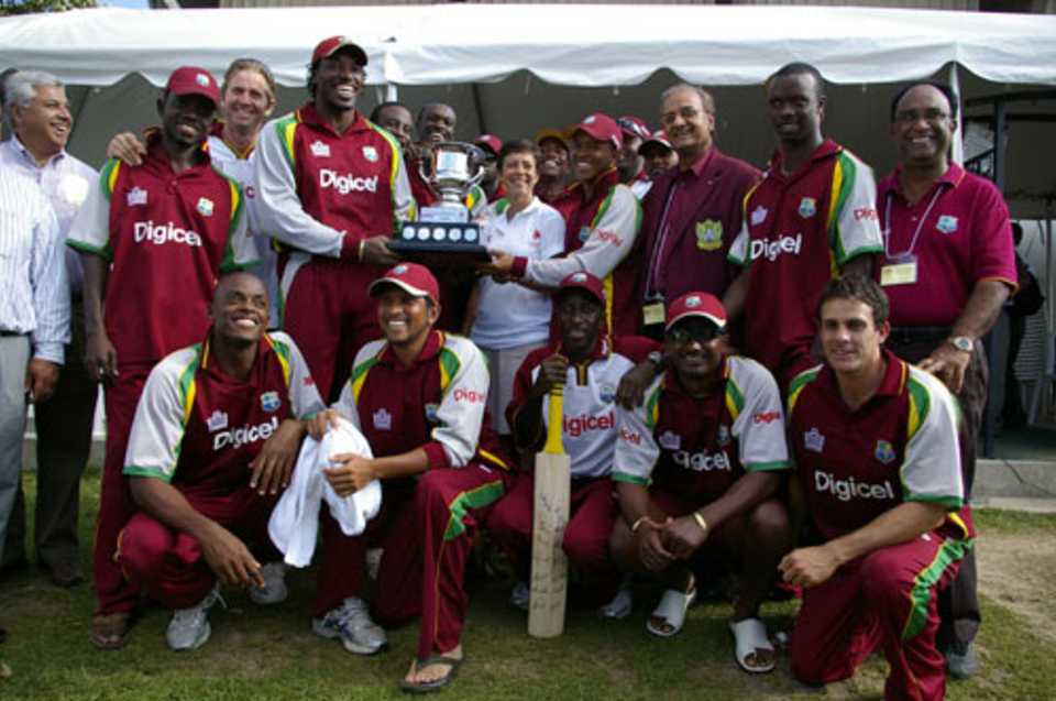 The West Indian team are all smiles after winning the tournament