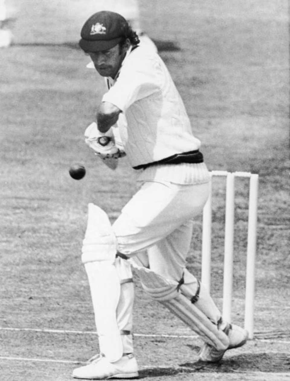Ian Chappell prepares to defend off the front foot, England v Australia, 1st Test, Edgbaston, July 1, 1975