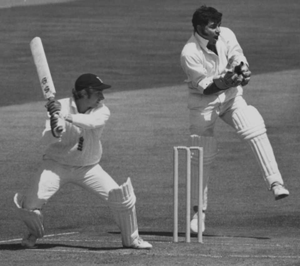 Farokh Engineer watches David Lloyd play the cut, England v India, Edgbaston, 3rd Test, July 6, 1974