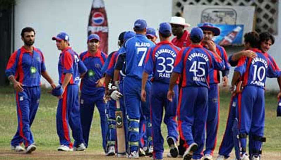 Afghanistan celebrate their promotion to World Cricket League Division 3