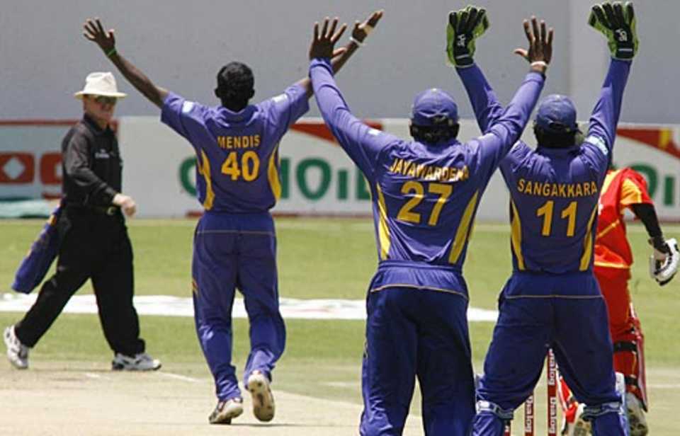 The Sri Lankans appeal for a wicket