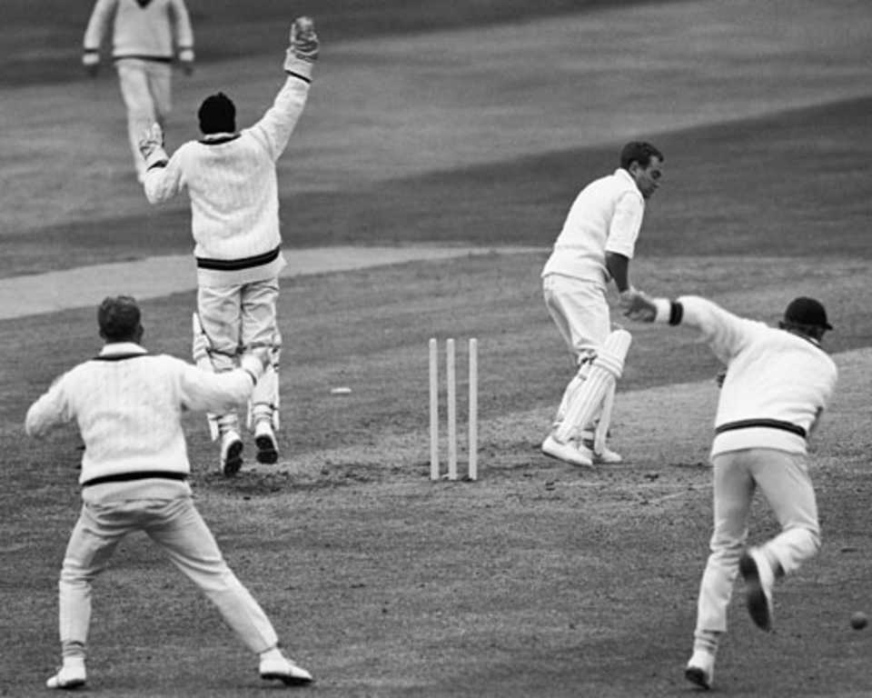 Ray Illingworth is bowled by Garry Sobers for 97, 2nd Test, Nottingham, 2nd day, July 3, 1970