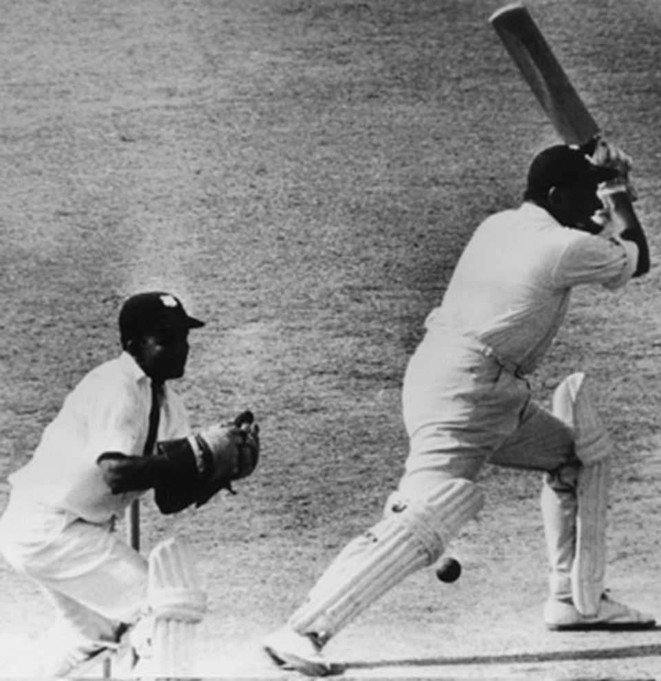Colin Cowdrey plays and misses during his match-winning innings of 71