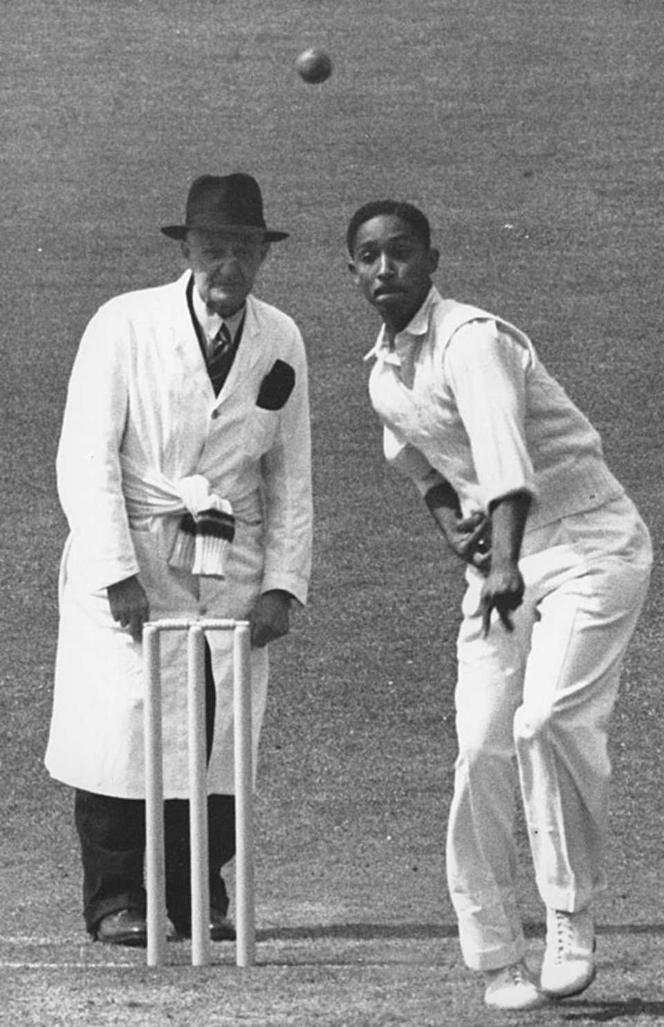 Frank Worrell bowls, Surrey v West Indians, The Oval, 2nd day, May 15, 1950