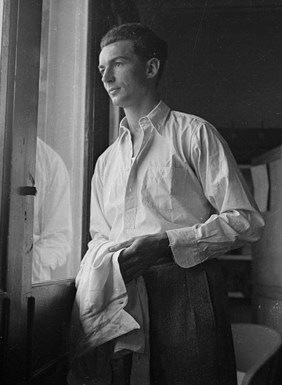 Reg Simpson looks out of the window, Yorkshire v Nottinghamshire, County Championship, 1st day, Sheffield, June 15, 1949