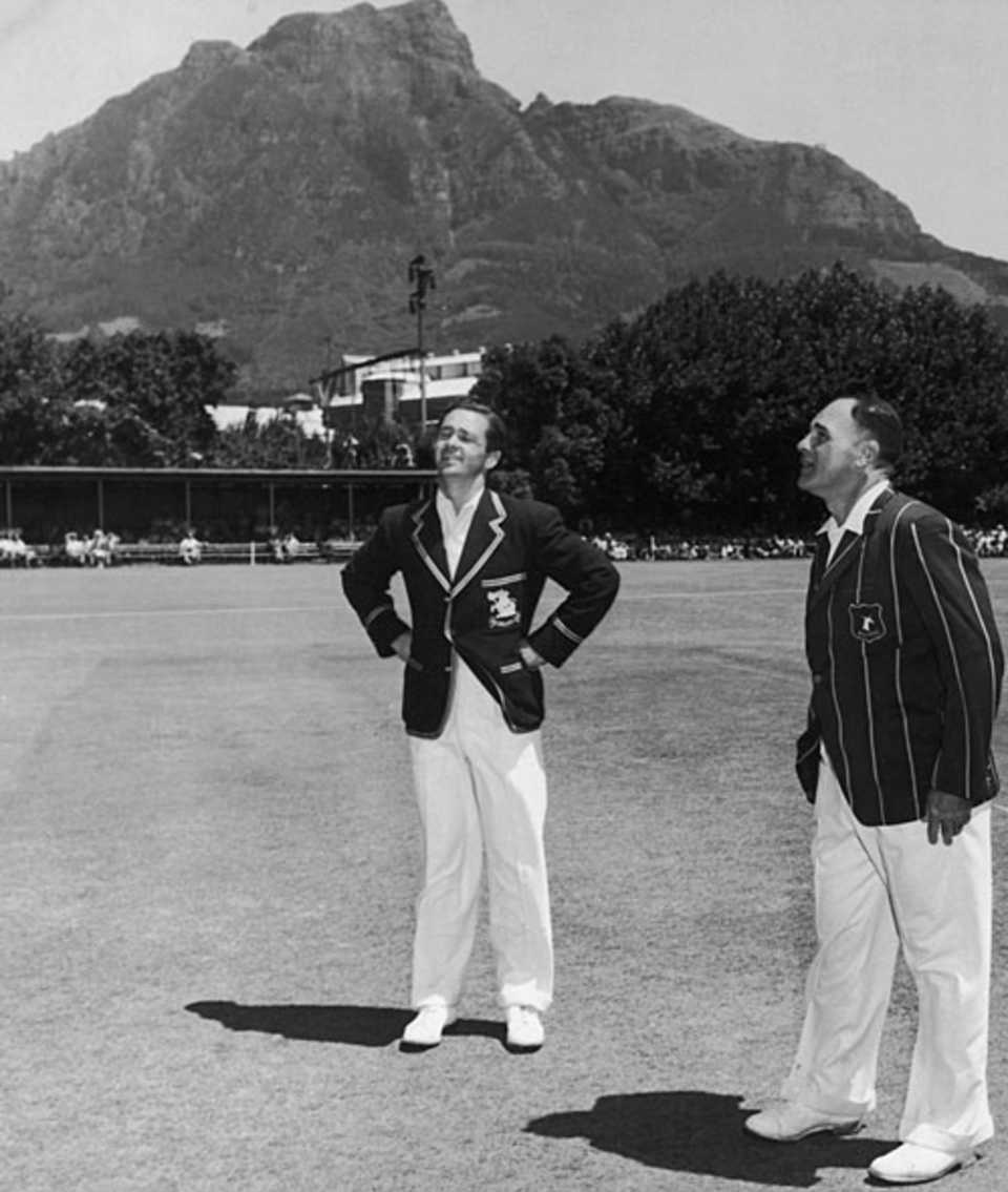 George Mann waits for Dudley Nourse to toss the coin at Newlands