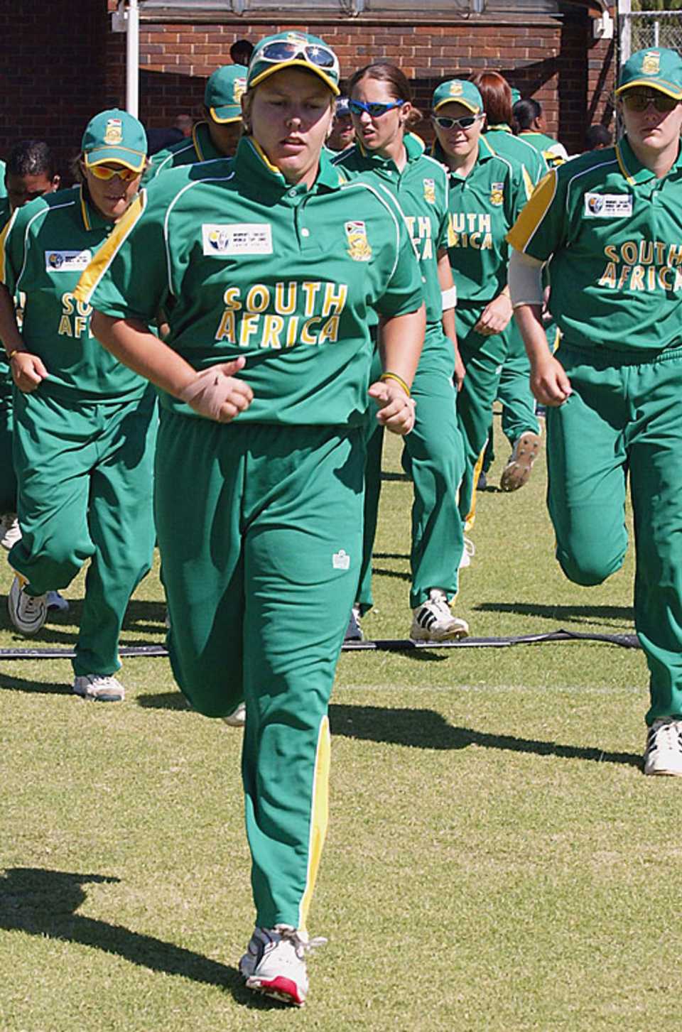 Alison Hodgkinson leads South Africa out against Australia, South Africa v Australia, women's World Cup, Pretoria, March 28, 2005