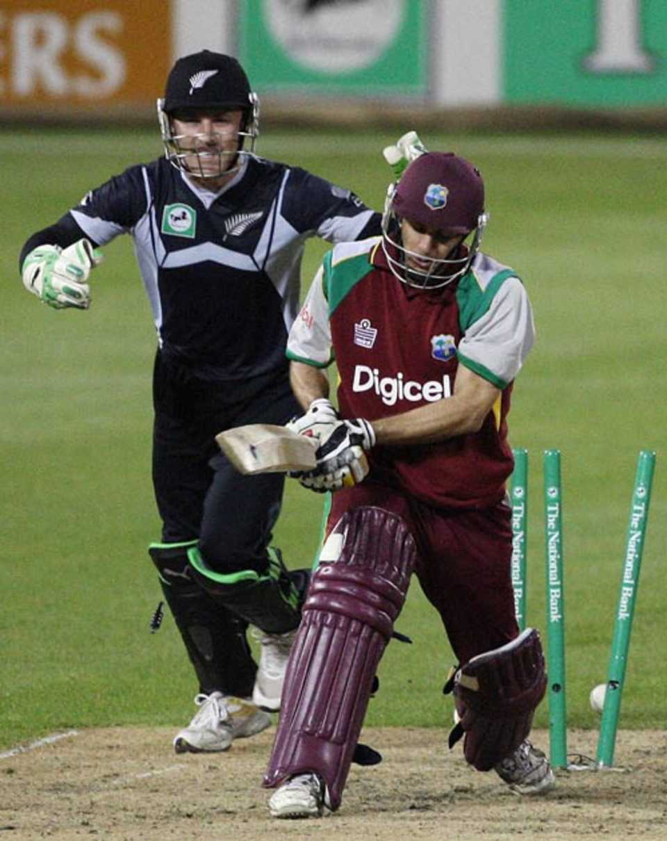 Brendan Nash is bowled after his attempted swipe doesn't connect with the ball, New Zealand v West Indies, 2nd ODI, Christchurch, January 3, 2009