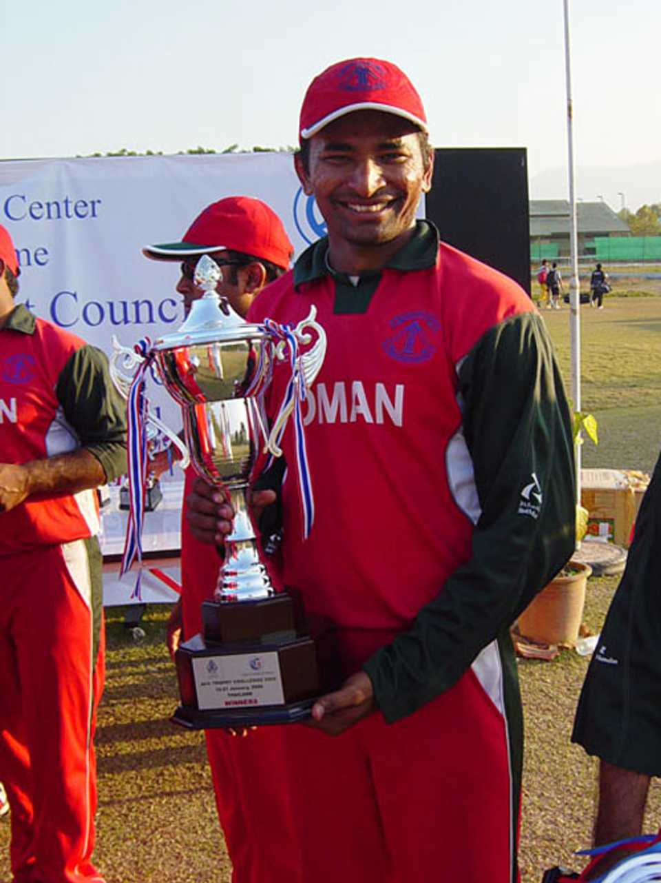Oman's captain Hemal Mehta with the ACC Challenge Trophy