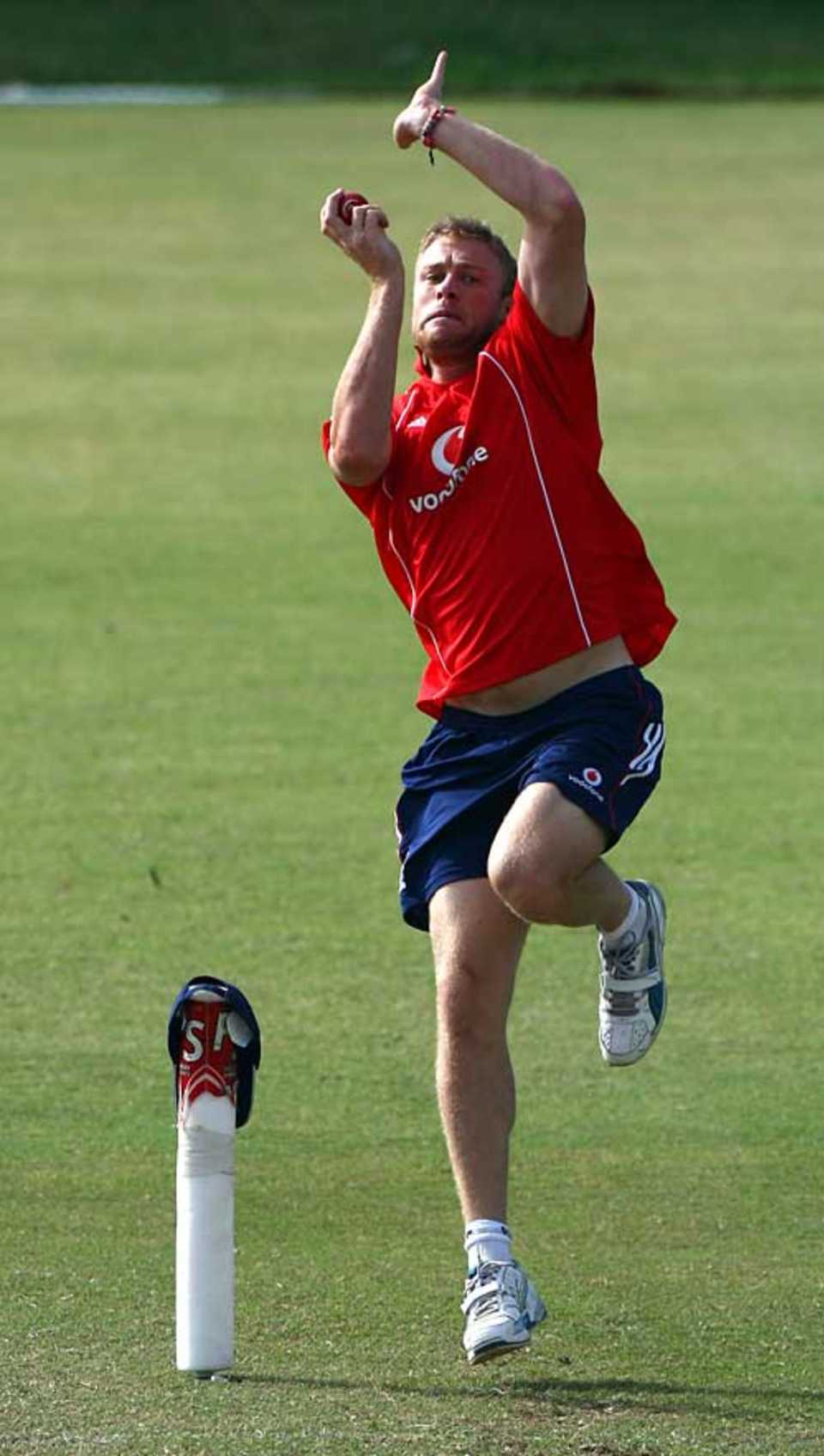 Andrew Flintoff bowled six overs at increasing pace during an early-morning practice, West Indies A v England XI, Warner Park, January 31, 2009