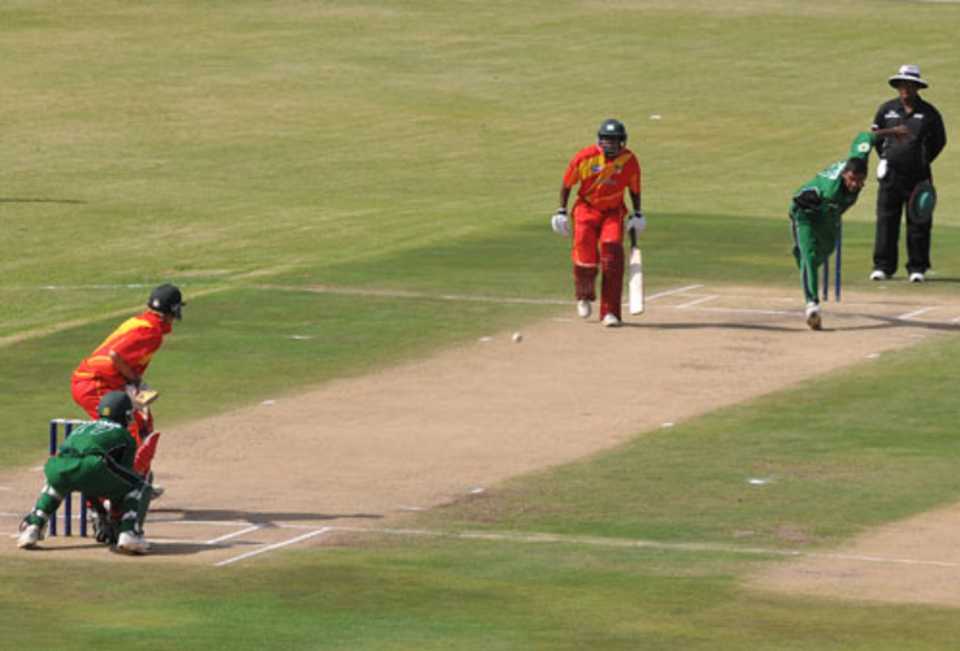 A Zimbabwe batsman prepares to play a shot