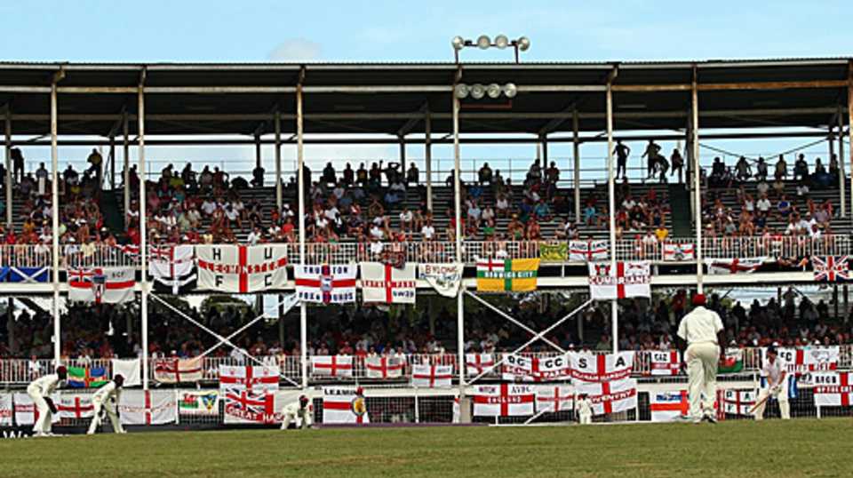 A packed stand of English supporters at the Antigua Recreation Ground