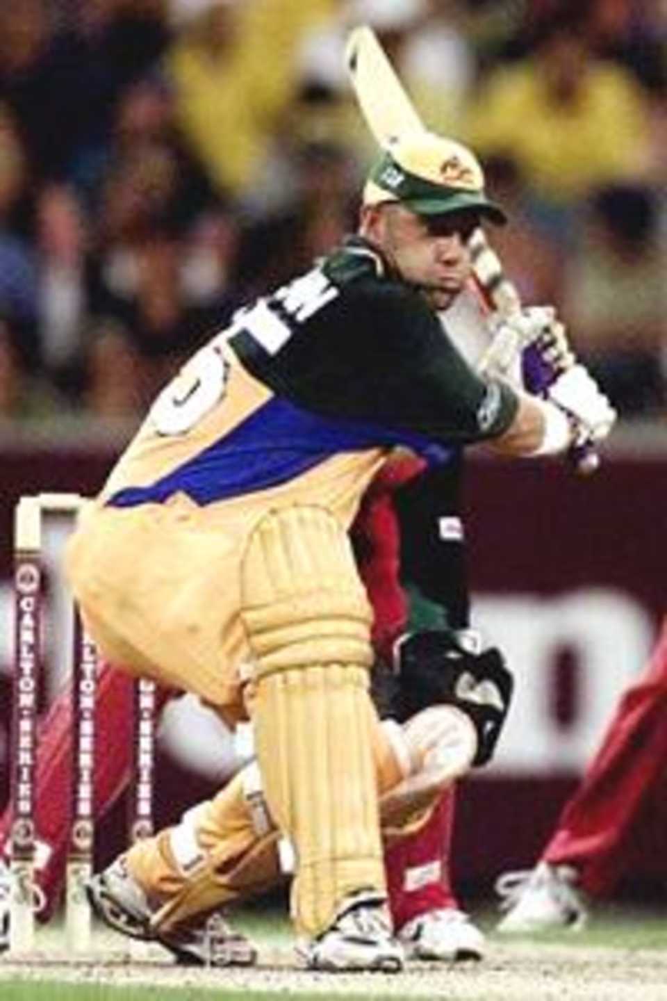 Darren Lehmann prepares to hit out, Australia v Zimbabwe, Carlton Series, 2000/01