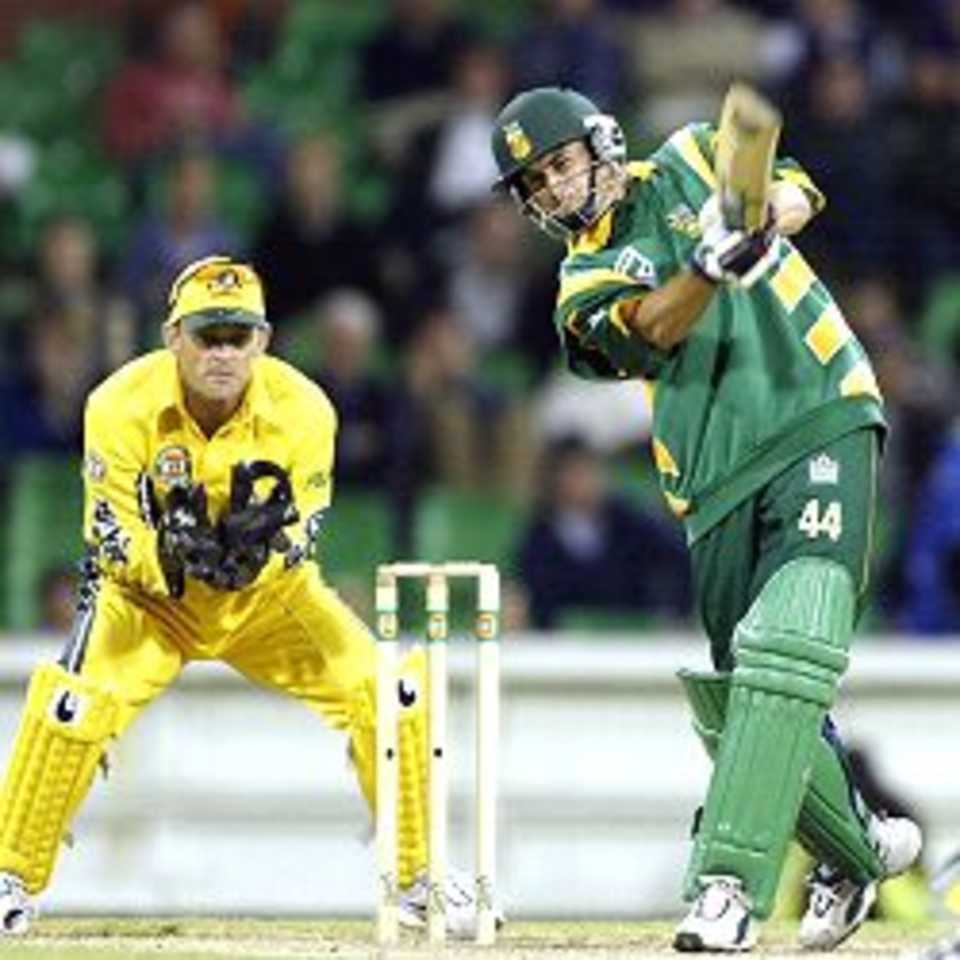 13 Jan 2002: Neil McKenzie of South Africa hits out, during the VB Series One Day International between Australia and South Africa, played at the Melbourne Cricket Ground, Melbourne, Australia.