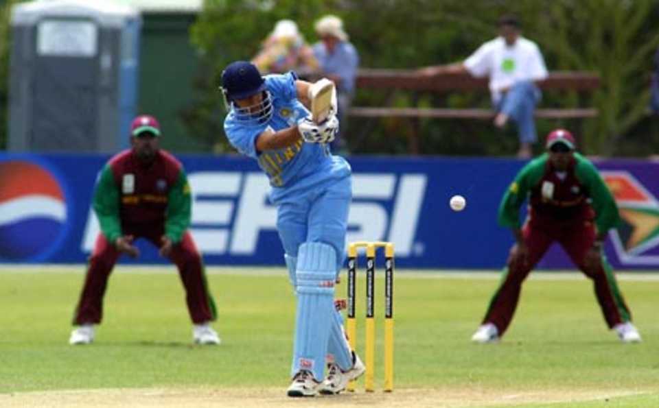 India Under-19 batsman Maninder Bisla glances a delivery fine on the leg side to the boundary during his innings of 68 not out. ICC Under-19 World Cup Super League Group 1: India Under-19s v West Indies Under-19s at Bert Sutcliffe Oval, Lincoln, 27 January 2002.