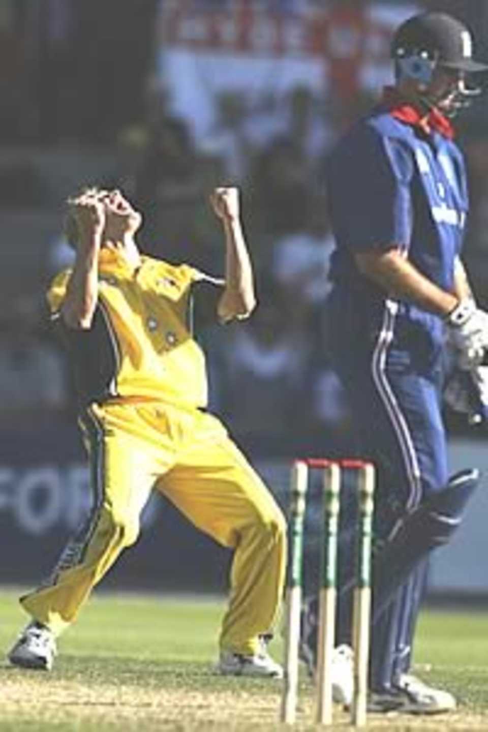 Watson celebrates Australia's win, Australia v England, VB Series, 2002/03