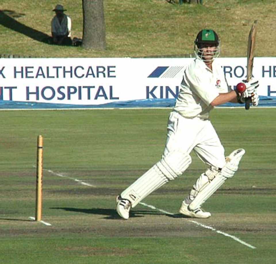 KZN captain Dale Benkenstein square cuts a ball to point against WP at Newlands