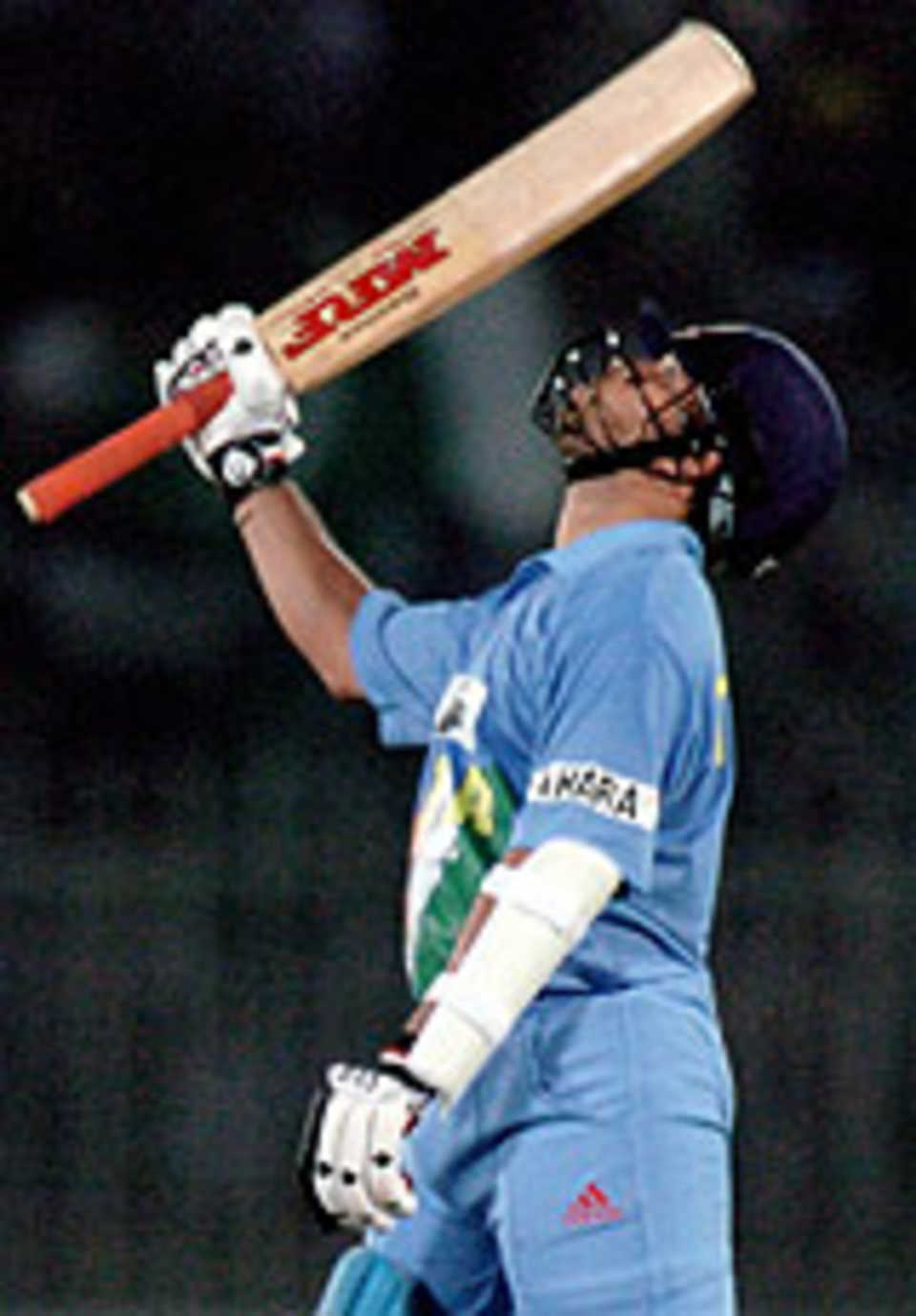 Sachin Tendulkar looks up after reaching a century, Pakistan v India, 2nd ODI, Rawalpindi, March 16, 2004