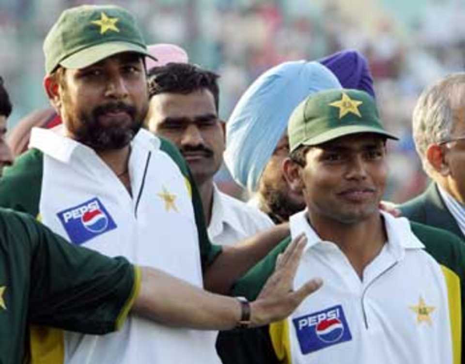 At the end of the match Inzamam-ul-Haq could smile, and be very proud of his young team-mate, Kamran Akmal, India v Pakistan, 1st Test, Mohali, 5th day, March 12, 2005