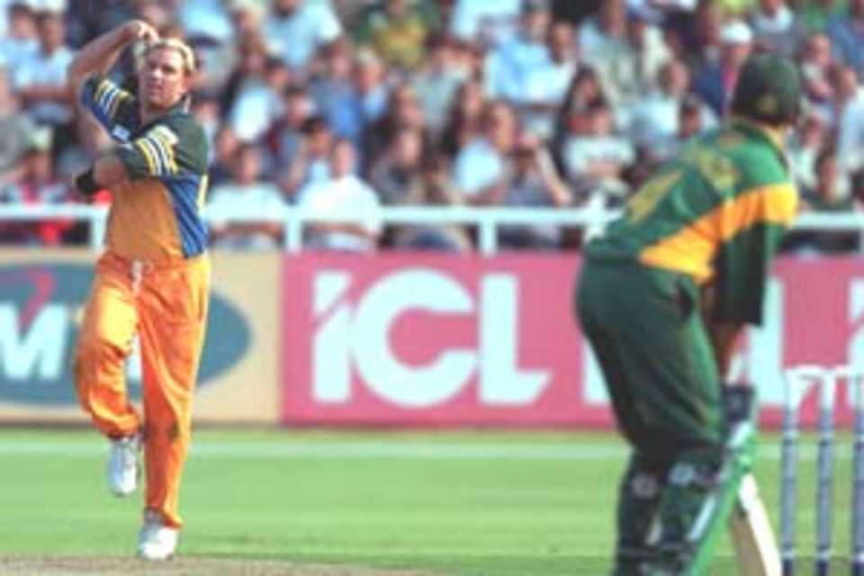 14 Apr 2000: Shane Ware of Australia about to bowl out Neil McKenzie of South Africa during the 3 match series of South Africa v Australia at Newlands, Cape Town, South Africa.