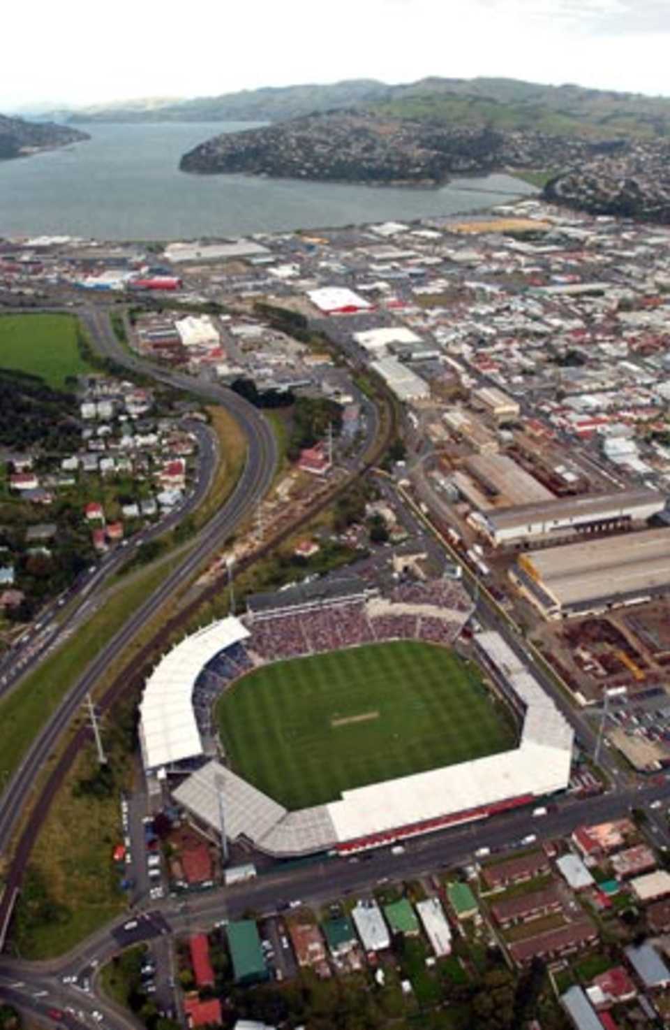 An aerial view of Carisbrook. ODI 5: New Zealand v England at Dunedin, 26 Feb 2002