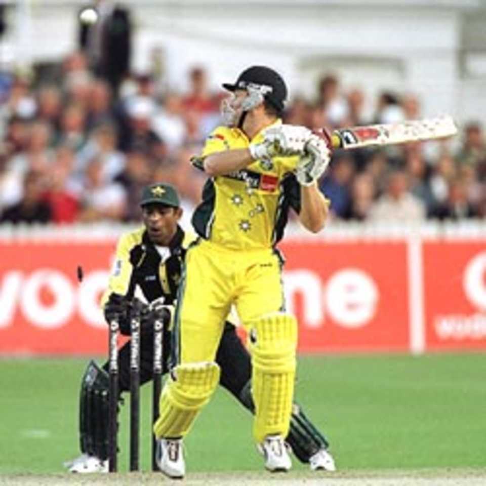 19 Jun 2001: Adam Gilchrist of Australia is bowled by Saqlain Mushtaq of Pakistan during the NatWest Series One Day match between Australia and Pakistan at Trent Bridge, Nottingham.