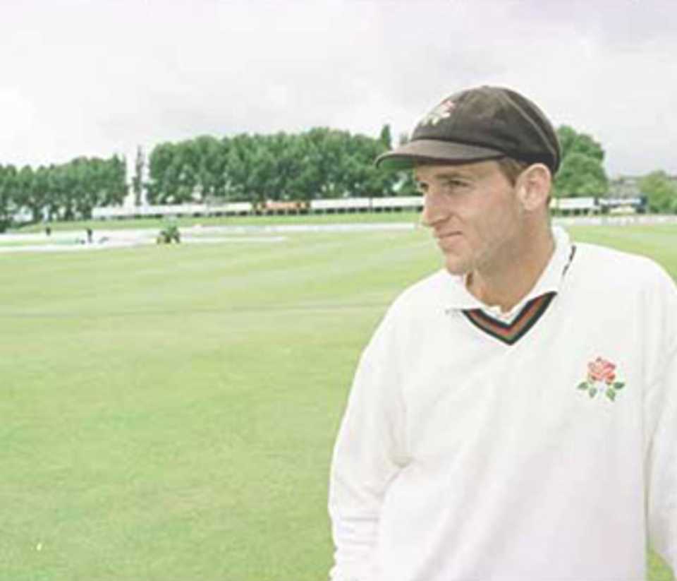 John Crawley looks out on a bleak County Ground at Derby, PPP healthcare County Championship Division One, 2000, Derbyshire v Lancashire, County Ground, Derby, 07-10 July 2000 (Day 4).